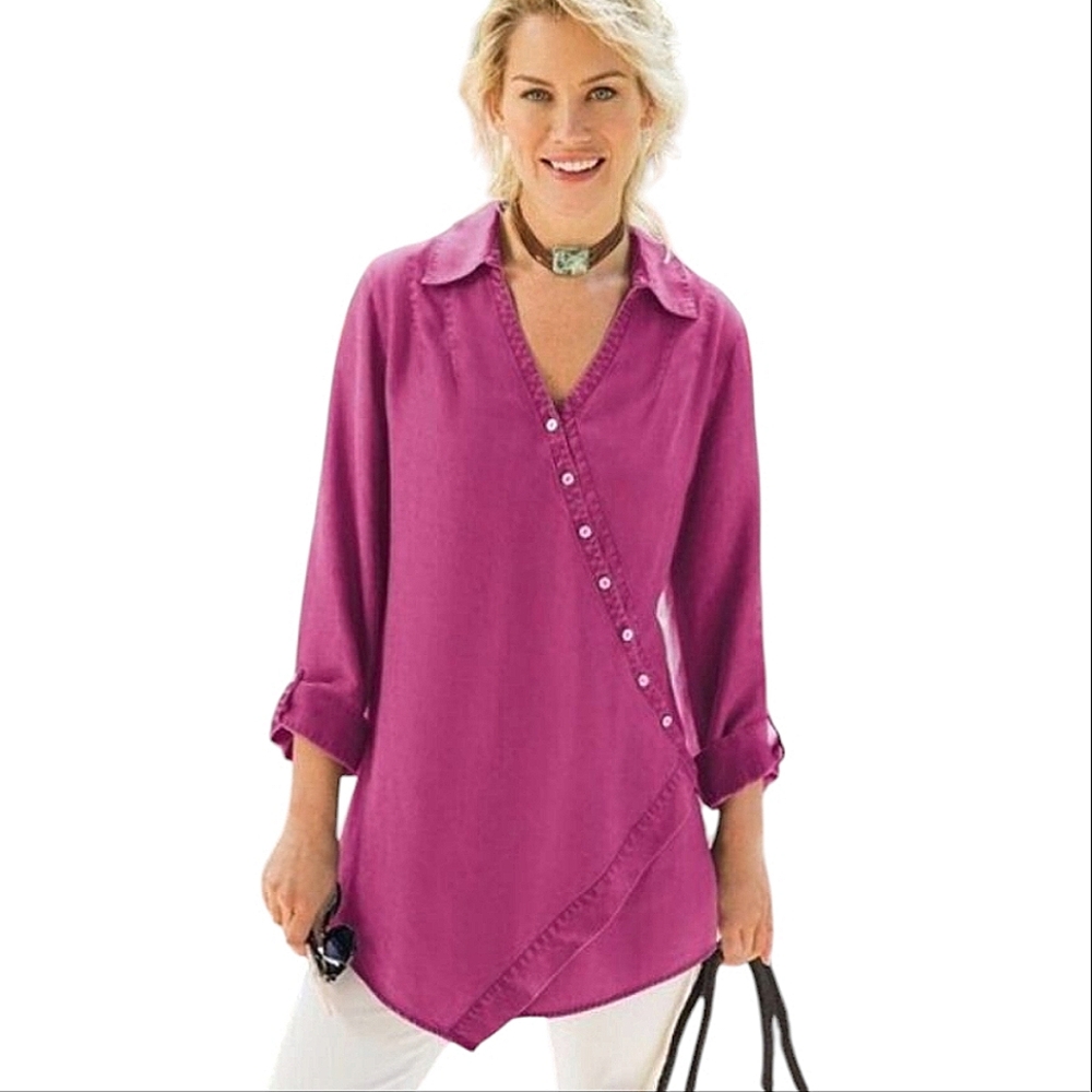 SOFT SURROUDINGS Women's  Asymmetrical Button-Down TUNIC  size S